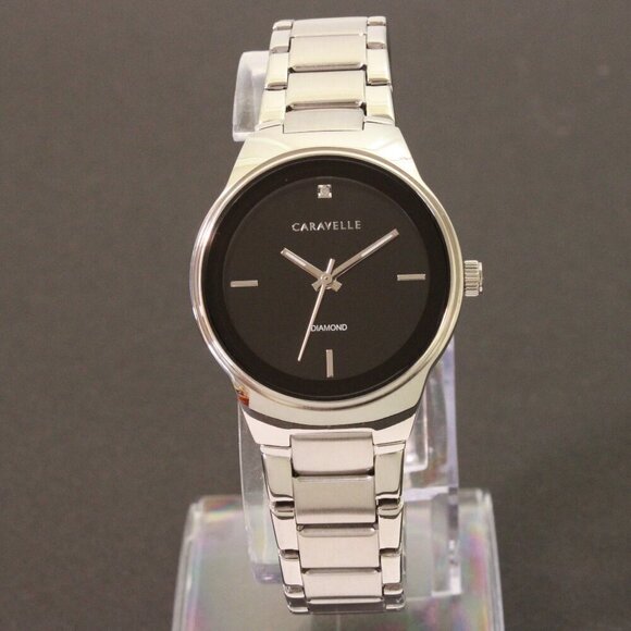 Caravelle Ladies Watch By Bulova Black Dial Diamond 12:00 Stainless 30mm - Picture 3 of 13